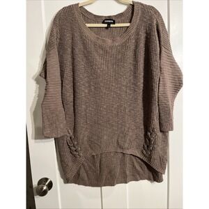 EXPRESS Women's Brown Cotton Chunky Sweater Lace-Up Sides Scoop Neck Medium